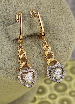 Серьги подвески xuping jewelry сердечки с родием 3,6 см золотистые love-shopping