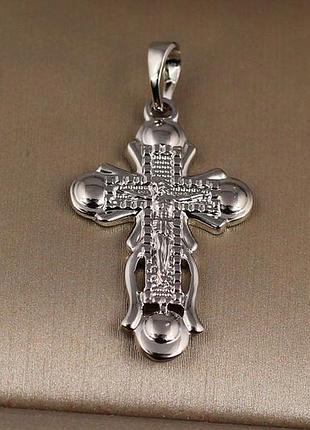 Хрестик xuping jewelry широкий зі розп'яттям 3 см сріблястий love-shopping