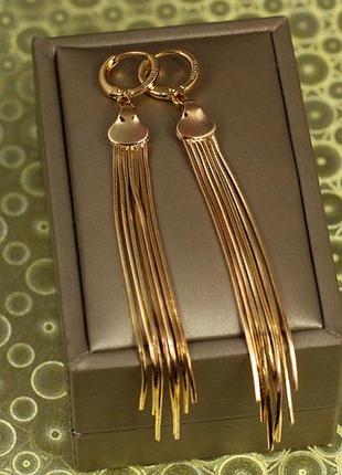 Серьги xuping jewelry подвески метелки семь блестящих тонких лучей 9 см золотистые love-shopping