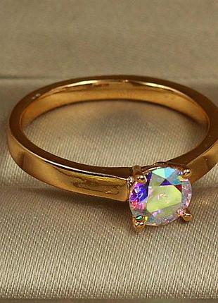 Кольцо xuping jewelry камень хамелеон 6 мм на четыре крепления р 18 золотистое love-shopping