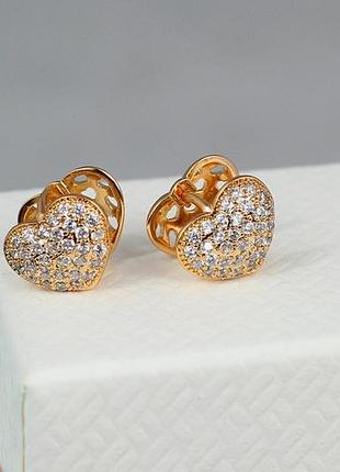 Серьги xuping jewelry сердечко двойные 9 мм золотистые love-shopping