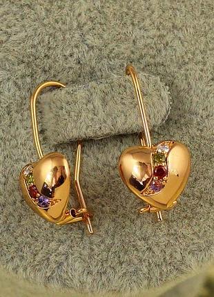 Сережки xuping jewelry надія в серці з різнокольоровими каменями 2,1 см золотисті love-shopping