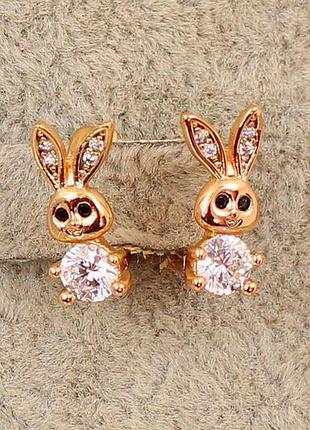 Серьги детские xuping jewelry зайчик с белыми фианитами 10 мм золотистые love-shopping