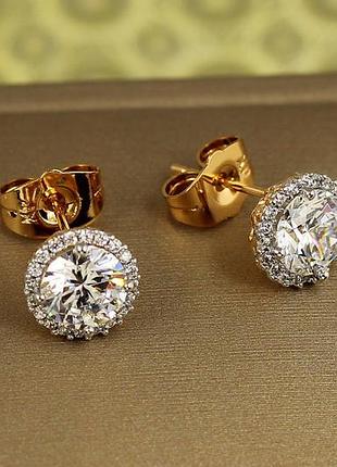 Серьги гвоздики xuping jewelry имперское сияние с родием 10 мм золотистые love-shopping