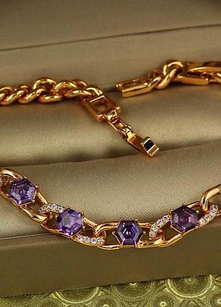 Браслет xuping jewelry панцирный гурмета с фиолетовыми камнями 19,5 см 6 мм золотистый love-shopping