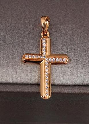 Крестик xuping jewelry с камнями на противоположных углах 2.8 см золотистый love-shopping