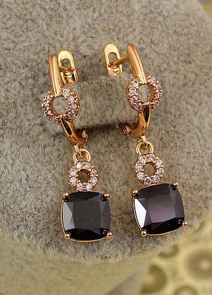 Серьги подвески xuping jewelry куплет с черным камнем 3 см золотистые love-shopping