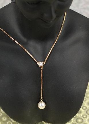 Цепь xuping jewelry с длинной подвеской с жемчужиной 46 см золотистая love-shopping