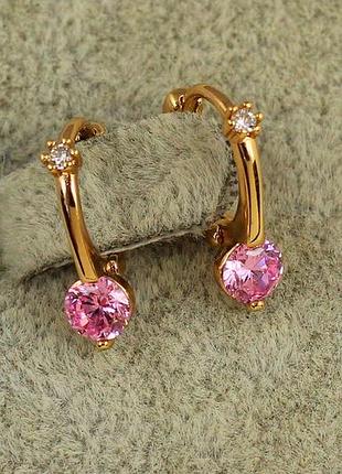 Серьги детские xuping jewelry очарование с розовым камнем 1,5 см золотистые love-shopping