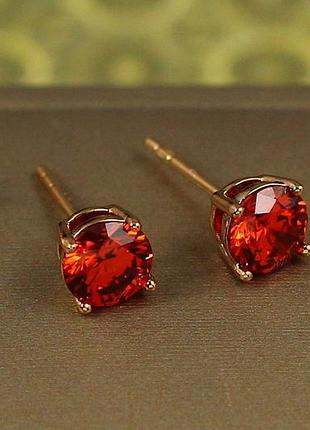 Сережки гвоздики xuping jewelry з червоним каменем на чотири кріплення 6 мм золотисті love-shopping