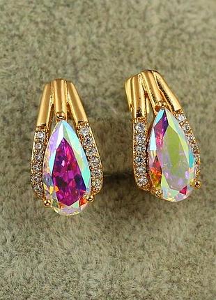 Сережки xuping jewelry сонет з каменем хамелеон 1,7 см золотисті love-shopping