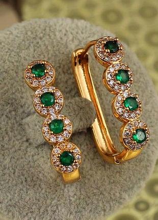 Серьги xuping jewelry квартет с зелеными камнями 3,1 см золотистые love-shopping