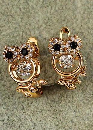 Серьги детские xuping jewelry совы с танцующим фианитом 1,4 см золотистые love-shopping