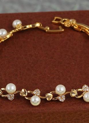 Браслет xuping jewelry лоза с жемчугом 19 см 8 мм золотистый love-shopping