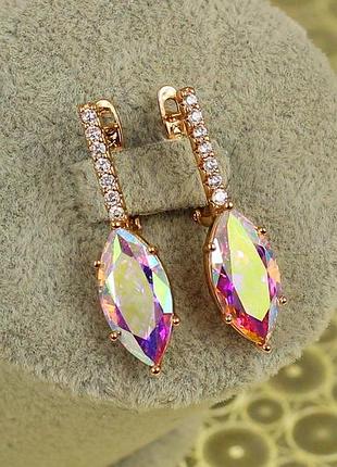Сережки xuping jewelry мартіна з каменем хамелеон 3,2 см золотисті love-shopping