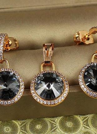 Набір xuping jewelry романс із чорними каменями золотистий love-shopping