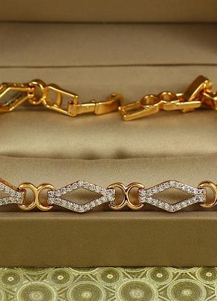 Браслет xuping jewelry ромбы с родием 19 см 7 мм золотистый love-shopping