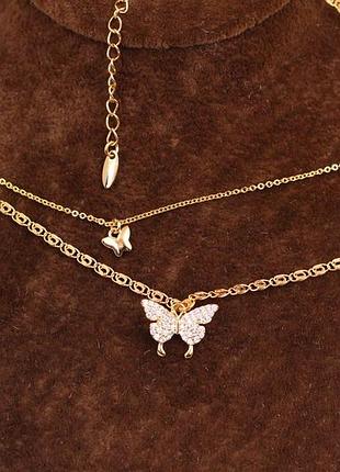 Набір xuping jewelry подвійний ланцюг два метелика 45 см з додатком 5 см золотистий love-shopping
