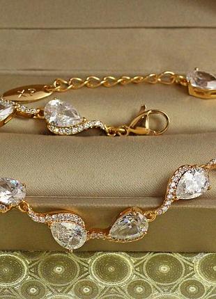 Браслет xuping jewelry сльози феї з білими каменями 17 см 7 мм золотистий love-shopping