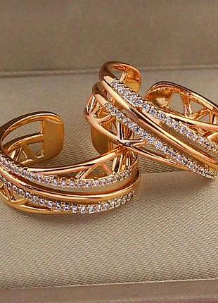 Кольцо xuping jewelry раздвижное геометрическая абстракция р 16 золотистое love-shopping