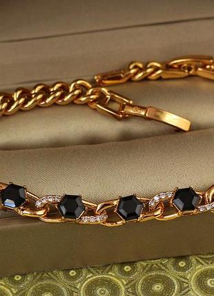 Браслет xuping jewelry панцирный гурмета с черными камнями 17 см 6 мм золотистый love-shopping