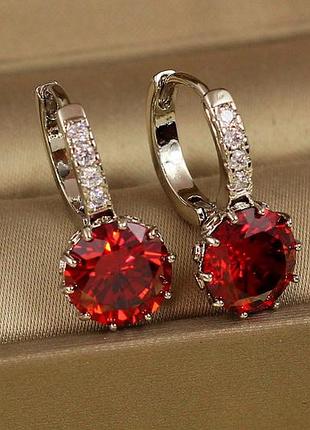 Серьги xuping jewelry с большим красным камнем 2 см серебристые love-shopping