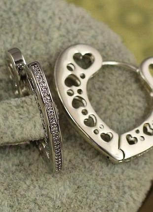 Сережки xuping jewelry серце одна доріжка з бортиками 2 см сріблясті love-shopping