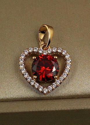 Кулон xuping jewelry ободок сердечко с красным камнем 1,5 см золотистый love-shopping