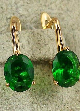 Серьги xuping jewelry солистка с зеленым овальным камнем 1,7 см золотистые love-shopping