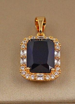 Кулон xuping jewelry прямоугольник с синим камнем в ободке из крупных фианитов 2 см золотистый love-shopping
