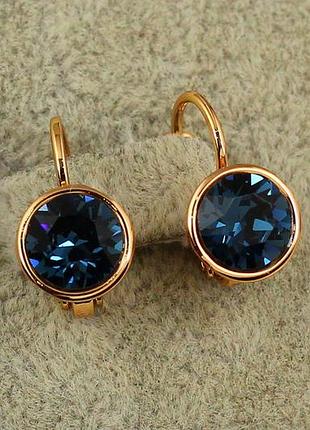Серьги xuping jewelry сваровски проза с синими камнями 1,5 см золотистые love-shopping