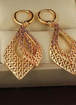Серьги подвески xuping jewelry двойной миндаль 5,2 см золотистые love-shopping