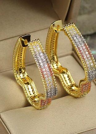 Серьги кольца xuping jewelry лилия радуга с камнями 3.4 см лимонное золото love-shopping