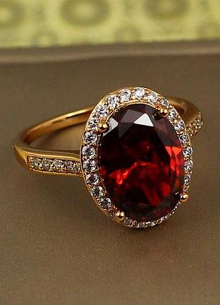 Кольцо xuping jewelry малинки с красным камнем р 16 золотистое love-shopping