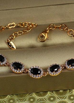 Браслет xuping jewelry малинки на ланцюжку із чорними каменями 17 см 7 мм золотистий love-shopping