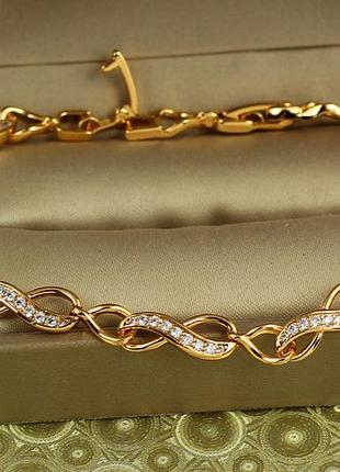 Браслет xuping jewelry восьмерки с камешками 19 см 5 мм золотистый love-shopping