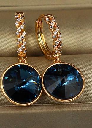 Серьги xuping jewelry подвески крупный камень в ободке темно-синие хамелеоны 3 см золотистые love-shopping