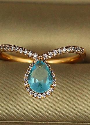 Кольцо xuping jewelry золушка с голубым камнем р 19 золотистое love-shopping