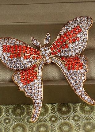 Брошь xuping jewelry бабочка махаон с оранжевыми камнями золотистая love-shopping