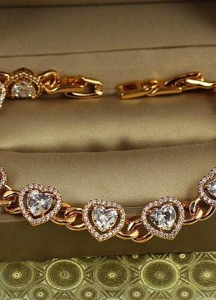 Браслет xuping jewelry сердечки в ободке фианитов 21,5 см 10 мм золотистый love-shopping