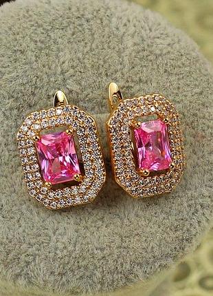 Сережки xuping jewelry ехо з рожевим каменем 1,7 см золотисті love-shopping