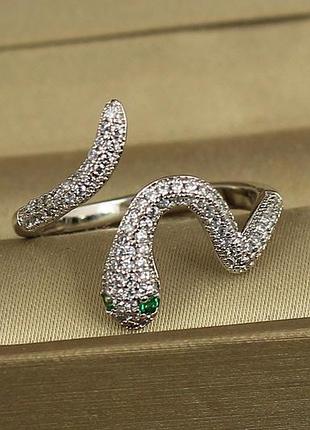 Кольцо xuping jewelry раздвижное змея с зелеными очками р 16+ серебристое love-shopping