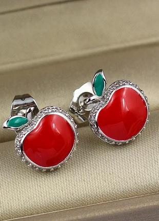 Серьги гвоздики xuping jewelry красные яблочки 1,3 см серебристые love-shopping