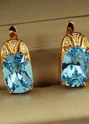 Серьги xuping jewelry гранд с голубым камнем 1,9 см золотистые love-shopping