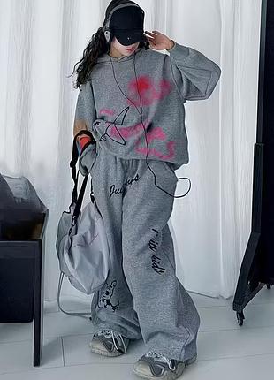 Спортивный костюм подростковый oversize худи + штаны 160 см (13–14 лет) серый трендовый street style
