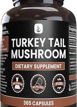 Добавка премиум-класса гриб хвост индейки pure original ingredients turkey tail mushroom 365 капсул