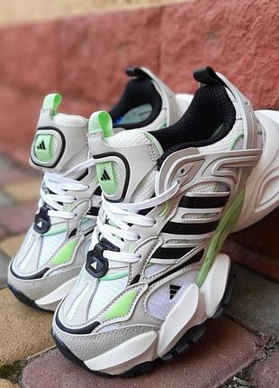 Женские кроссовки adidas vento xlg deluxe белые с черным и салатовым