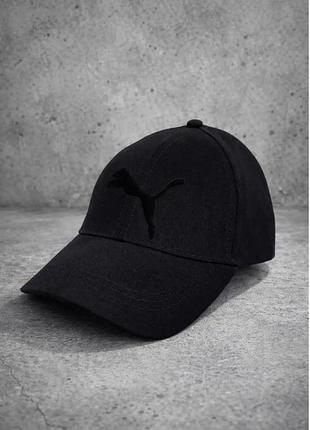 Чоловіча чорна кепка puma котонова, літня універсальна бейсболка пума чорна з темним лого унісекс trekmr