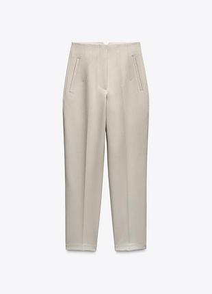 Брюки с высокой посадкой молочные zara 6
