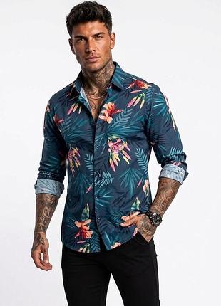 Новая мужская рубашка devil's advocate в тропический принт, размер uk l (slim fit)